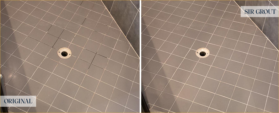 Shower Floor Before and After Our Forest Hills Grout Sealing Service
