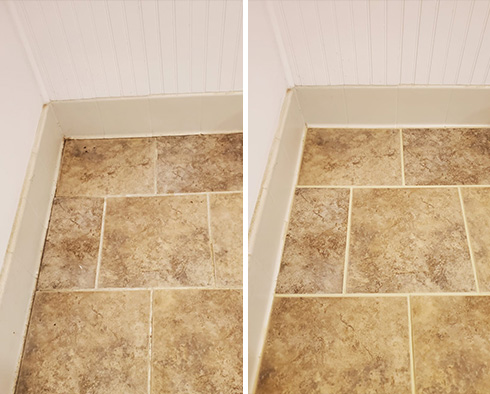 Tile Floor Before and After Our Bayside Tile Cleaning Service