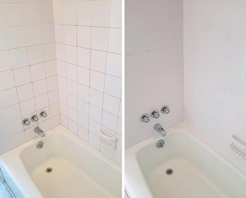 Shower Before and After Our Whitestone Grout Cleaning Service