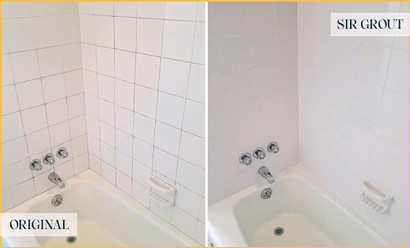 Shower Before and After Our Whitestone Grout Cleaning Service
