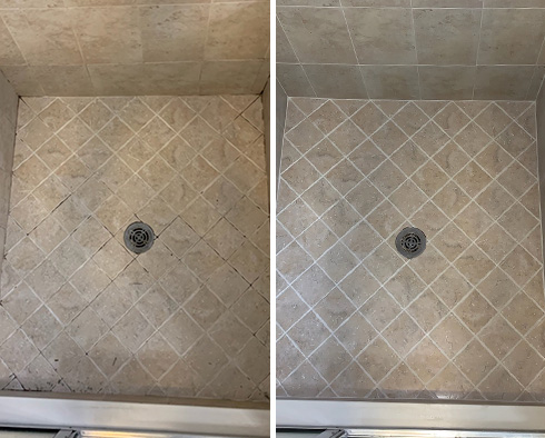 Shower Before and After a Grout Cleaning in Queens, NY 