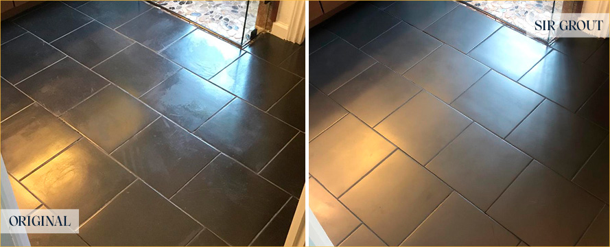 Floor Before and After a Flawless Grout Recoloring in Long Island City, NY