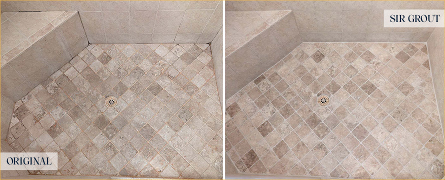 Tile Shower Before and After a Grout Cleaning in Queens