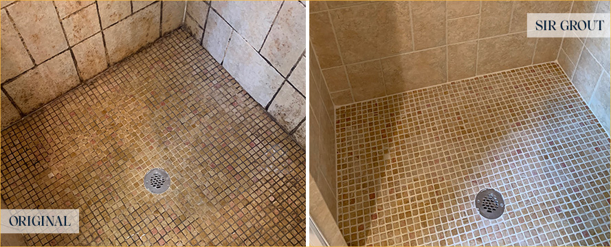 Shower Before and After Our Queens Tile and Grout Cleaners Work