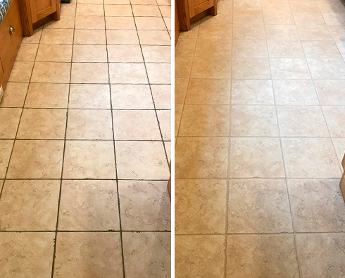 Floor Before and After a Grout Cleaning in Bayside, NY
