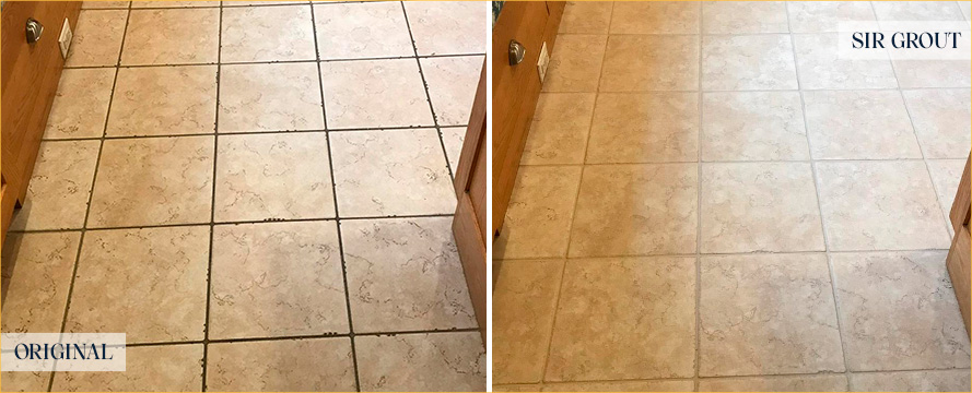 Floor Before and After a Flawless Grout Cleaning in Bayside, NY