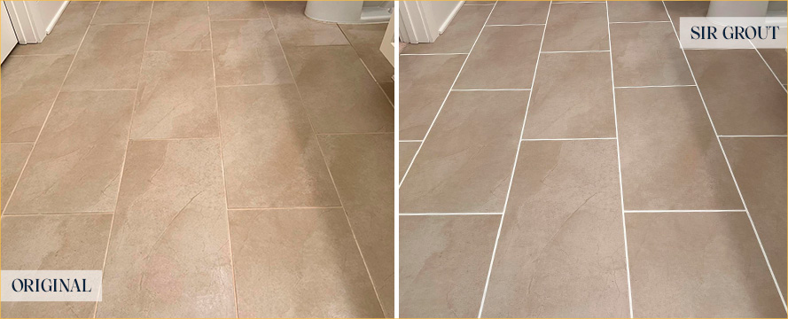 Floor Before and After a Superb Grout Sealing in Queens, NY