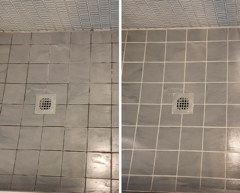 Shower Before and After a Grout Sealing in Bayside, NY