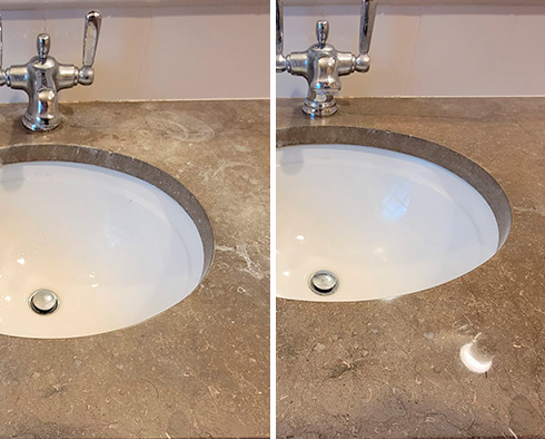 Vanity Top Before and After a Stone Honing in Forest Hills, NY
