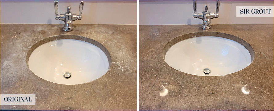 Vanity Top Before and After a Flawless Stone Honing in Forest Hills, NY